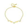 Gold titanium steel anklet featuring five elegant heart charms with white shell inlay. - White Shell Heart (B5015) / Gold/White