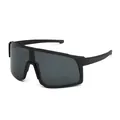 Black oversized shield sports sunglasses with UV protection for cycling and hiking - Black Frame Grey Lens