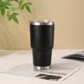Vaso de acero inoxidable negro mate de 30 oz aislado al vacío con tapa transparente. - 900ml/30oz / Negro
