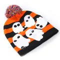 LED Halloween knitted beanie featuring white ghost patterns and orange-black stripes - Black Orange Ghost