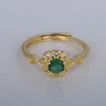Elegante anillo ajustable vintage francés bañado en oro con gema de flor verde y circonita - Abierto Ajustable / Estilo de Flor Verde (YXY-FJTR(2))
