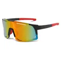 Grote buitensportzonnebril met oranje gradiënt gespiegelde lens en UV-bescherming - Zwart Rood Frame / Rode Gespiegelde Lens