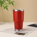 Taza para coche aislada roja mate con tapa transparente y borde de acero inoxidable - 900ml/30oz / Rojo