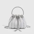 Elegante witte emmer avondtas met parels, strass en zilverkleurig ring handvat - Parel Stijl / Wit