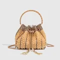 Elegante gouden avondtas met parels, strassteentjes, een rond handvat en een ketting - Parel Stijl / Goud