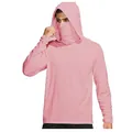 Full coverage pink ice silk UPF 50+ sun protection hoodie with integrated face mask - M / Tops / Pink
