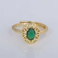 French vintage gold-plated adjustable ring with an elegant oval green gemstone detail - Adjustable Open / Oval Green Gemstone Style (YXY-FJTR(5))