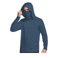 Men's dark blue sun protection hoodie with face mask, UPF 50+ ice silk pullover - M / Tops / Dark Blue