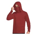 Dark red ice silk sun protection hoodie with integrated face mask for outdoor UV defense - L / Tops / Dark Red