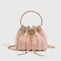 Elegant pink pearl and rhinestone evening bucket bag with gold chain and tassel - Pearl Style / Pink