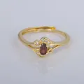 Elegant vintage French style gold-plated adjustable ring featuring a red oval gemstone - Adjustable Open / Oval Red Gemstone Style (YXY-FJTR(7))