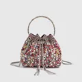 Colorful rhinestone and pearl bucket evening bag with metallic ring handle and tassels - Pearl Style / Colorful