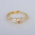 Vintage French gold-plated adjustable ring with sparkling champagne and clear crystals - Adjustable Open / Champagne Round Style (YXY-FJTR(8))