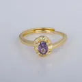 Elegant vintage French style gold-plated adjustable ring with purple oval gemstone detail - Adjustable Open / Purple Oval Style (YXY-FJTR(9))