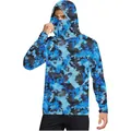 Men's UPF 50+ UV protection sun hoodie with integrated face mask in blue snakeskin print. - M / Tops / Snakeskin Texture