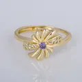 Elegant French style gold-plated adjustable flower ring with purple crystal and pave stones - Adjustable Open / Purple Petal Shape Style (YXY-FJTR(10))