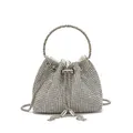 Silver rhinestone bucket evening bag with crystal round handle and tassels - Zirconia Style / White Silver