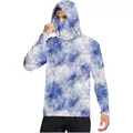 Blue marble pattern ice silk sun protection hoodie with integrated face mask - M / Tops / Blue White Marble
