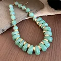 Ethnic style statement necklace featuring green marbled agate beads and gold-tone spacers - Necklace-Gold-Green
