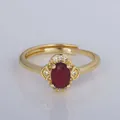French vintage gold plated adjustable ring with oval red gemstone and crystal accents - Adjustable Open / Oval Ruby Color Style (YXY-FJTR(14))