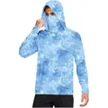 Blue water ripple pattern sun protection hoodie with integrated face mask for men - M / Tops / Blue Water Ripple Camouflage (DYF01-QZ23)