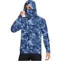 Blue camouflage long sleeve sun protection hoodie for men with integrated face mask UPF 50+ - M / Tops / Dark Blue Camouflage (DYF01-QZ24)