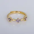 Elegant French style gold-plated adjustable ring for women with purple stone clusters - Adjustable Open / Purple Three Cross Flower Style (YXY-FJTR(20))