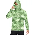 Green camouflage hooded sun protection shirt with face mask for outdoor UV protection - M / Tops / Green Camouflage (DYF01-QZ28)