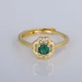 Elegant French style gold-plated adjustable ring with a green gemstone SKU variant - Adjustable Open / Green Petal Pave Style (YXY-FJTR(21))