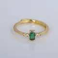 Vintage French gold-plated adjustable open ring featuring a green rectangular emerald stone - Adjustable Open / Rectangle Green Gemstone Style (YXY-FJTR(23))
