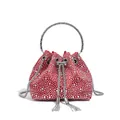 Red rhinestone bucket evening bag with silver ring handle and tassel drawstring detail - Hot Rhinestone / Red