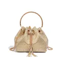 Luxury gold rhinestone evening bucket bag with tassel drawstring and ring handle - Hot Rhinestone / Gold