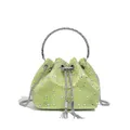 Sparkling lime green rhinestone evening bucket bag with silver handle and tassel detail - Hot Rhinestone / Green