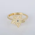 Vintage style gold-plated open adjustable ring with a sparkling star and blue stone - Adjustable Open / Double Layer Star Blue Gemstone Style (YXY-FJTR(30))