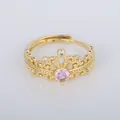 Elegant gold plated adjustable ring featuring crown design with pink gemstone detail. - Adjustable Open / Hollow Crown Pink Style (YXY-FJTR(31))