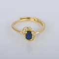 French vintage gold plated adjustable ring with oval blue gemstone - Adjustable Open / Oval Deep Blue Gemstone Style (YXY-FJTR(32))
