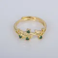 Vintage French style gold-plated adjustable ring with elegant green branch pattern stones - Adjustable Open / Green Branch Shape Style (YXY-FJTR(34))