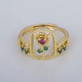 Vintage French gold-plated rose ring with pink and green stones, adjustable open design. - Adjustable Open / Arched Rose Pink Style (YXY-FJTR(35))