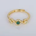 Elegant vintage French gold-plated adjustable ring with green emerald and white gems - Adjustable Open / Round Emerald Style (YXY-FJTR(37))