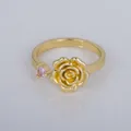 Elegant French style gold-plated rose ring with pink gemstone, adjustable open band. - Adjustable Open / Rose Shape Pink Style (YXY-FJTR(38))