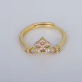 French vintage gold-plated adjustable ring with pink crown-shaped stone setting - Adjustable Open / Pink White Crown Style (YXY-FJTR(40))