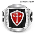 Vintage stainless steel Crusader ring with red enamel shield cross design for men - 14 / Steel