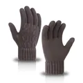 Warm dark brown knitted winter gloves with touch screen fingertips for men and women - One Size / Dark Gray