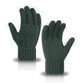 Dark green winter knitted gloves with thick warm lining for men and women - One Size / Dark Green