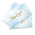 100pcs blue watercolor thank you cards with elegant gold foil script design for gifts - Sky Blue Style (KA008) / Pack of 100
