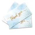 Set of 50 blue watercolor thank you cards with elegant gold foil lettering design - Sky Blue Style (KA008) / 50 Sheets