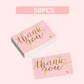 Premium pack of 50 pink small business thank you cards featuring elegant gold foil script - Golden Gradient Style (KA008) / 50 Sheets
