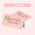 Set of 100 pink business thank you cards featuring elegant gold foil script text - Golden Gradient Style (KA008) / Pack of 100