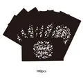 Set of 100 black thank you cards with elegant white lettering for gift packaging. - Black Floral Pattern Style (KA008) / Pack of 100