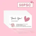 Set of 50 pieces pink heart small business thank you cards made of premium coated paper - White with Pink Heart Style (KA008) / 50 Sheets